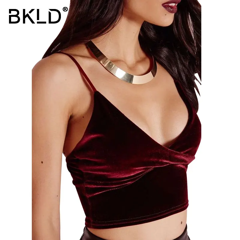 BKLD Flannel Camis Tops Female Sexy Cross Cropped Tops Mujer Women Summer Camisole Spaghetti Strap Tank Top Velvet Wine Red 2018