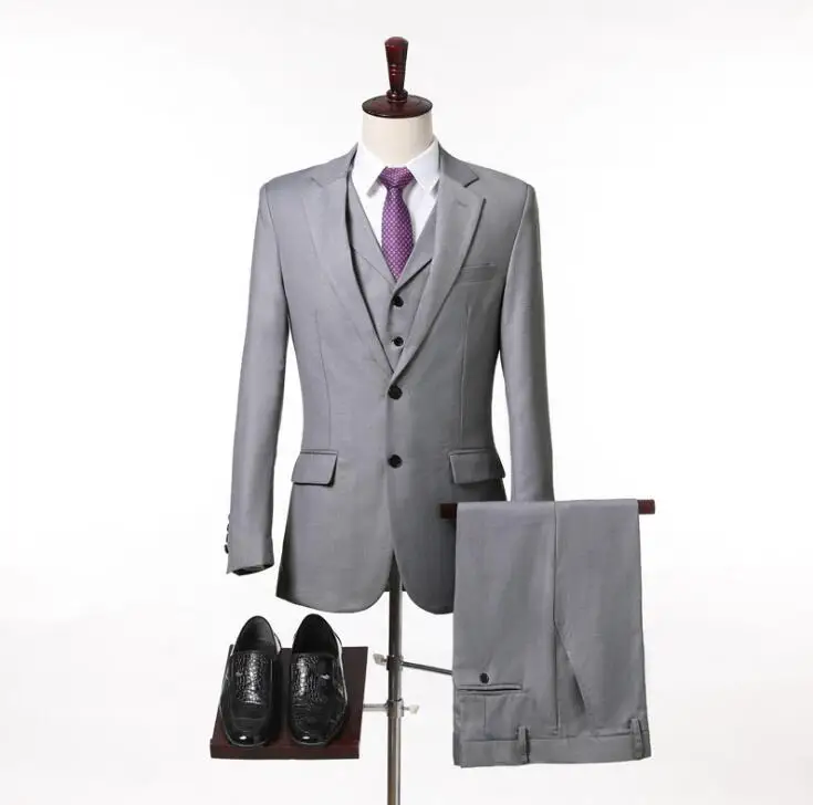 FOLOBE Gray men wedding dress 2020 Tuxedo Groom Formal Suit Mens 3 pieces Wedding Man Groomsman Suit (jacket+vest+pants) LS1611