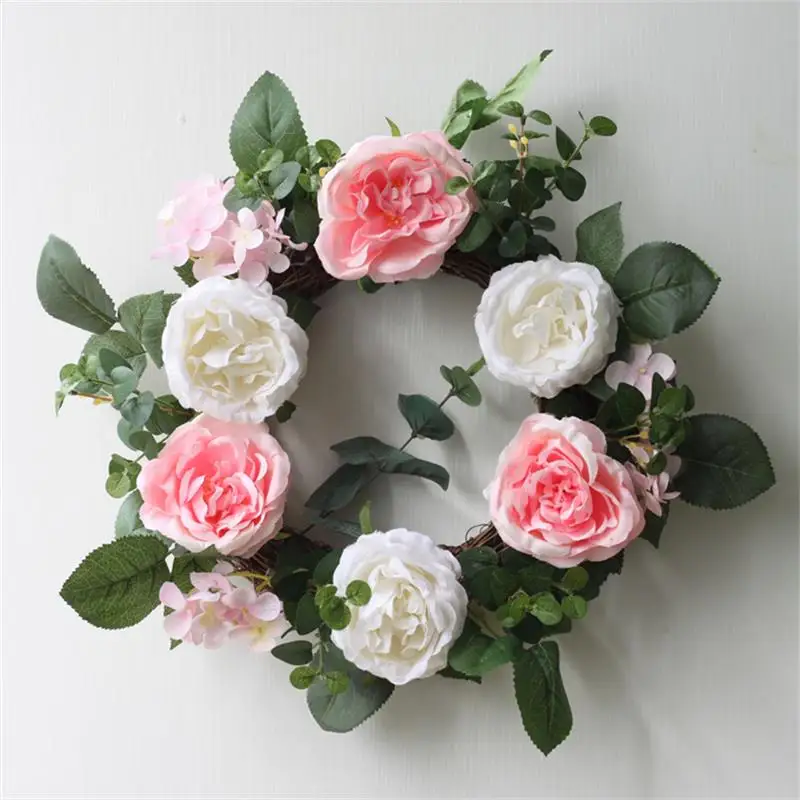 

Round Shape Rose Garland Door Decoration Wedding Flower Home Decor Wedding Car Decoration Flower Silk Wreath Party Supplies