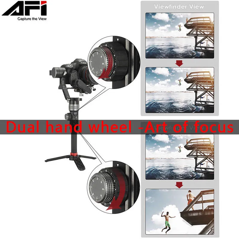 AFI D3 3-Axis Handheld Gimbal Stabilizer Handle Grip with Foldable Mini Tripod for DSLR Camera Sony/Canon with 3.2Kg Load