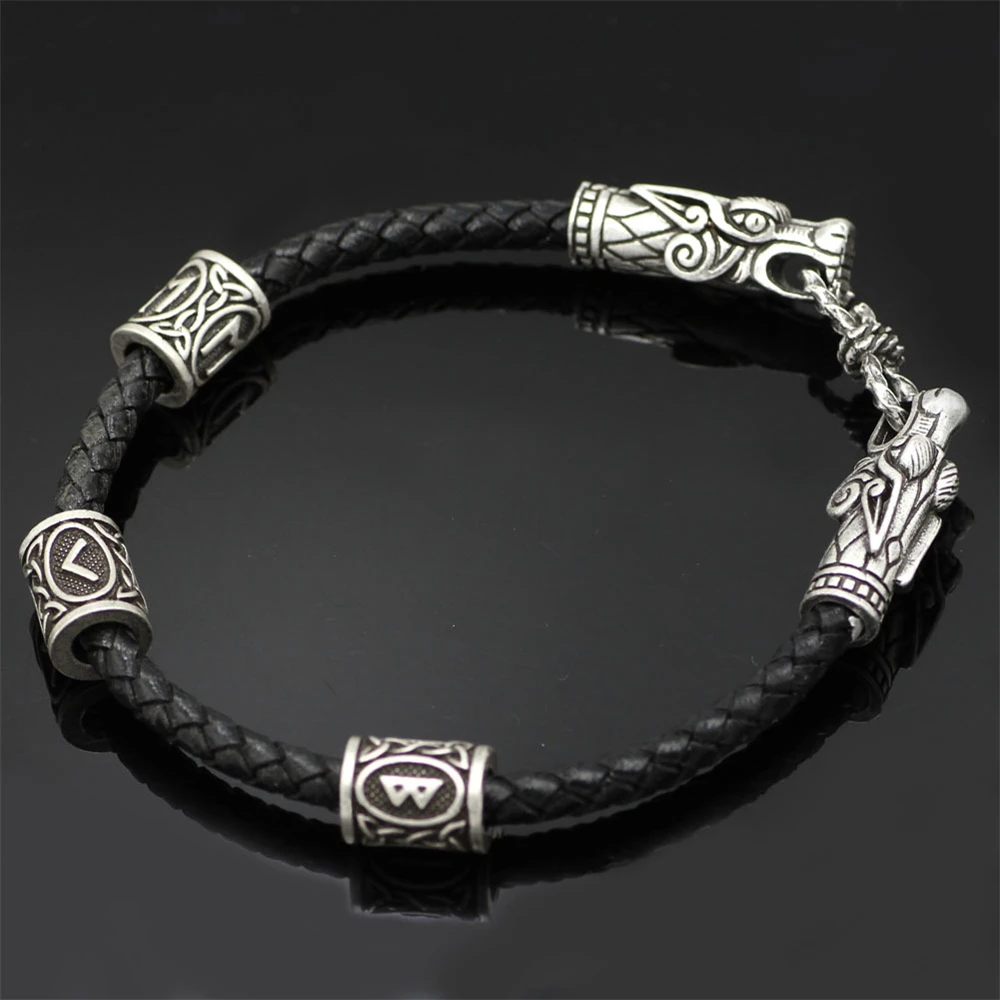 Odins Raven bracelet Viking bracelet with rune beads Dragon head bracelet Viking Bangle Wristband Pagan Men Jewelry Slavic