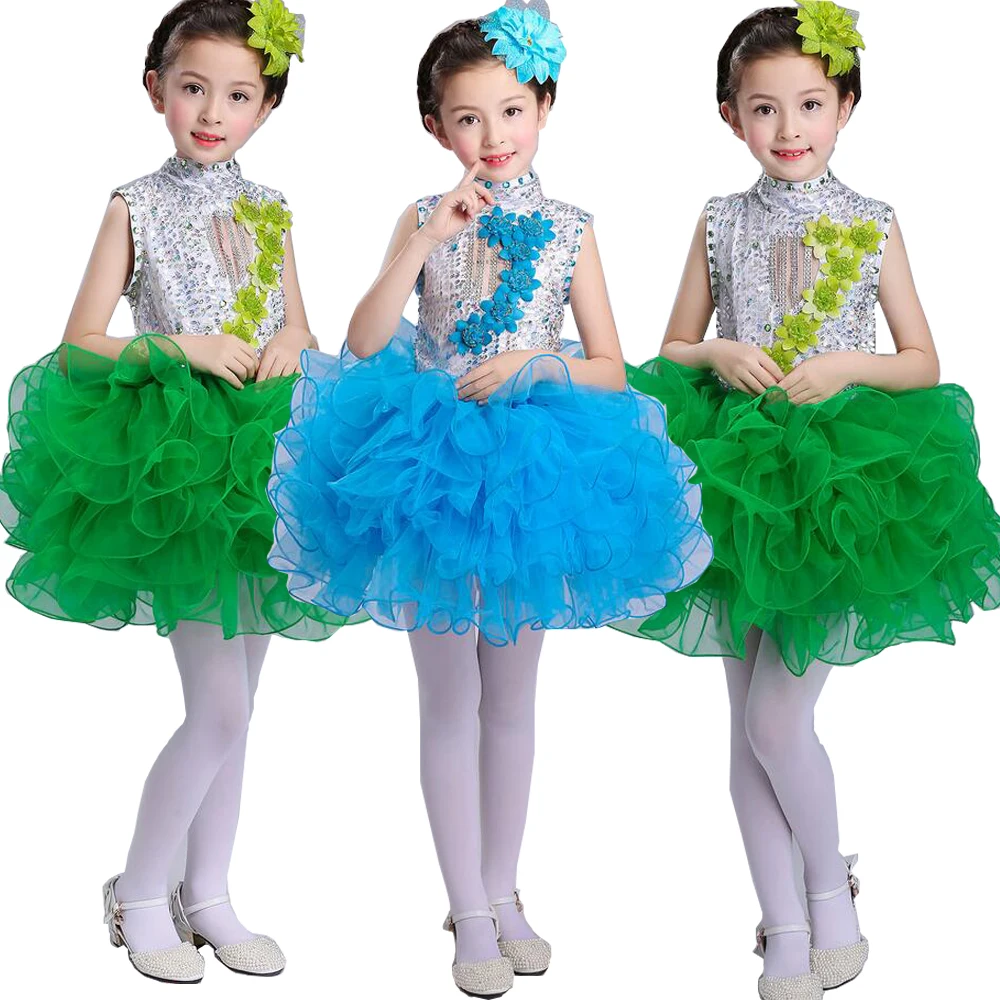 Girls Princess Fancy Dancing dress kids Ballroom Jazz Hip Hop Dresses Ball Party Wear Girl Sequined Halloween Christmas Outfits