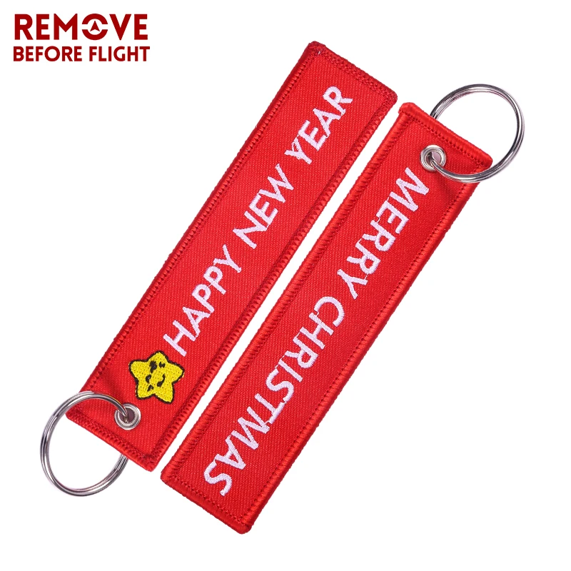 5PCS Christmas Gift Keychain Red Woven Tag Fashion Car Key Ring Motocycle Keychains Awesome Happy New Year Chaveiro Fashion Tag