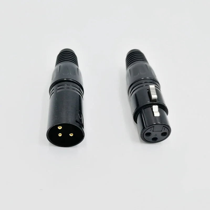 Gold plated XLR 3 pin male and female Black Microphone Plug Gold PIN Connector Audio Connector