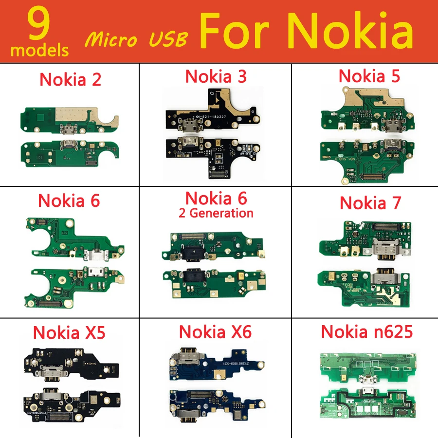 1Pc USB Charging Port Dock Jack Socket Connector Charge Board Flex Cable With Microphone For Nokia 3 2 5 6 7 Plus X5 X6 N625