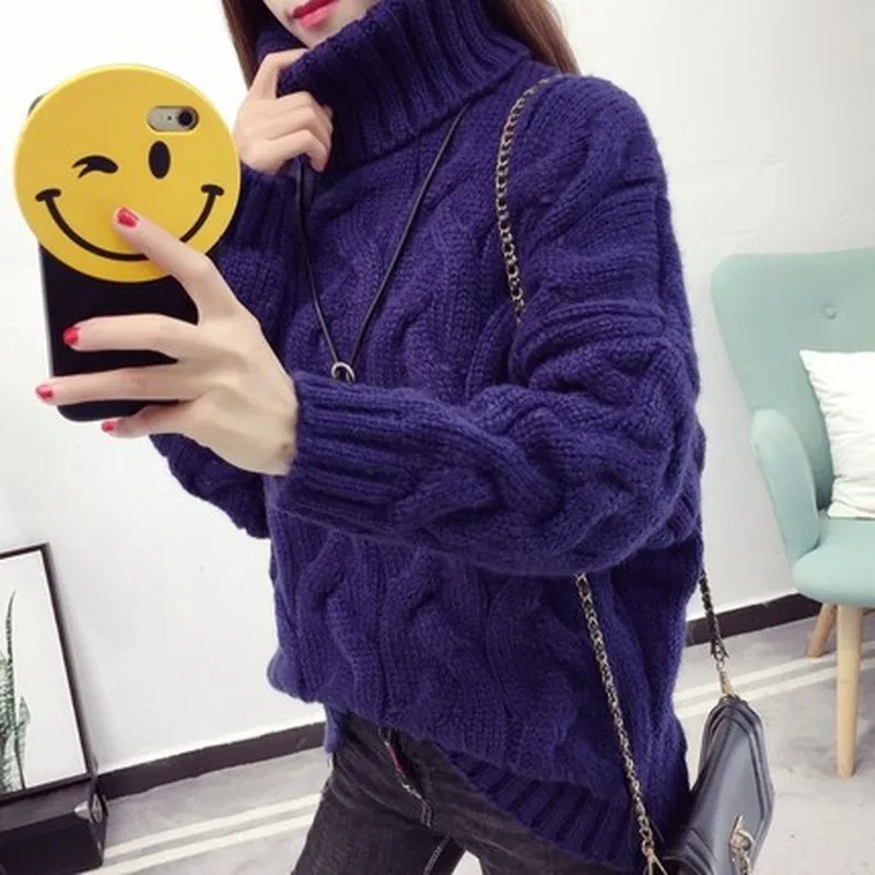 두꺼운 따뜻한 스웨터 트위스트 터틀넥 바닥 여성 스웨터 니트 스웨터의 짧은 섹션의 겨울 새로운 한국어 버전