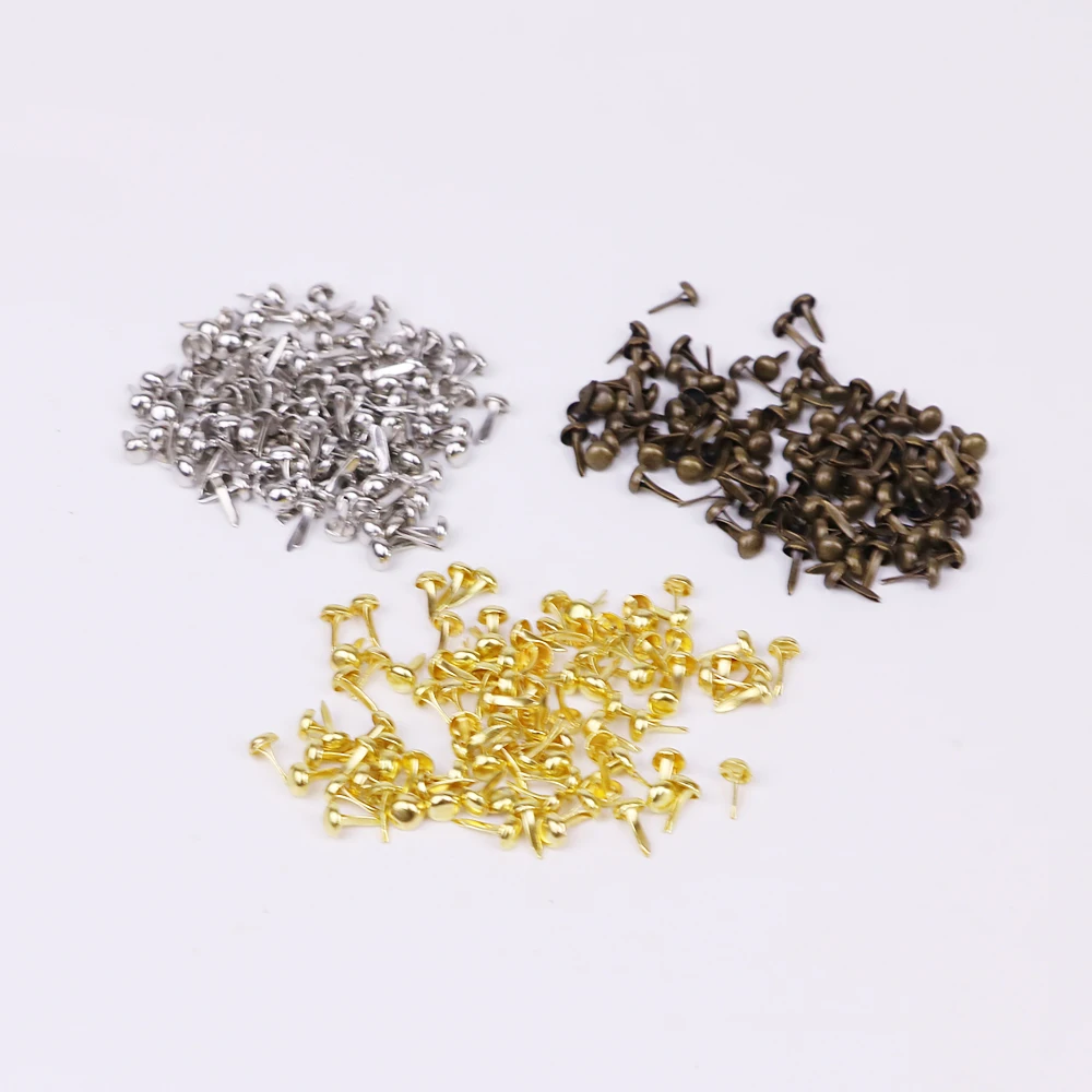 solid color metal scrapbooking brads mini size Dia5mm length 8mm golden silver bronze embellishment 200pcs/lot