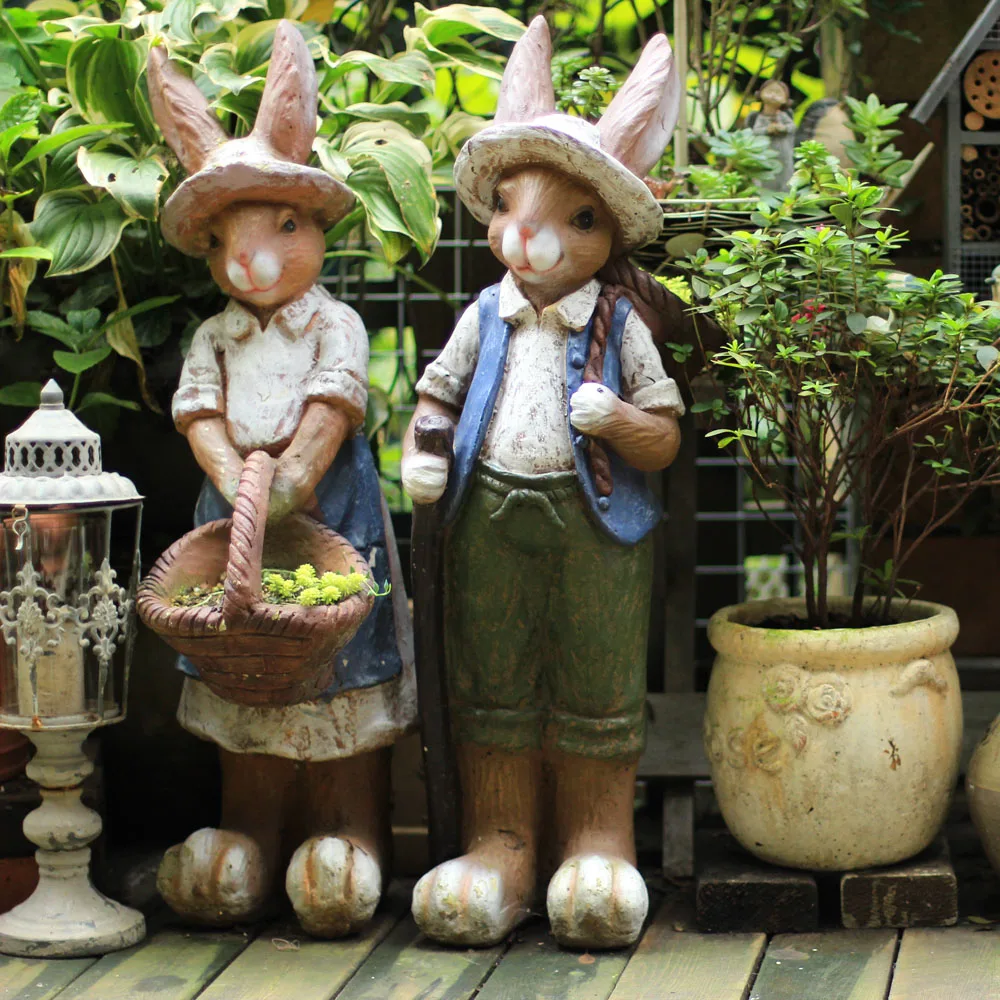 Outdoor Garden Resin Large Rabbit Decorative Ornaments Garden Horticultural Landscape Decoration Courtyard Sculpture Crafts Art