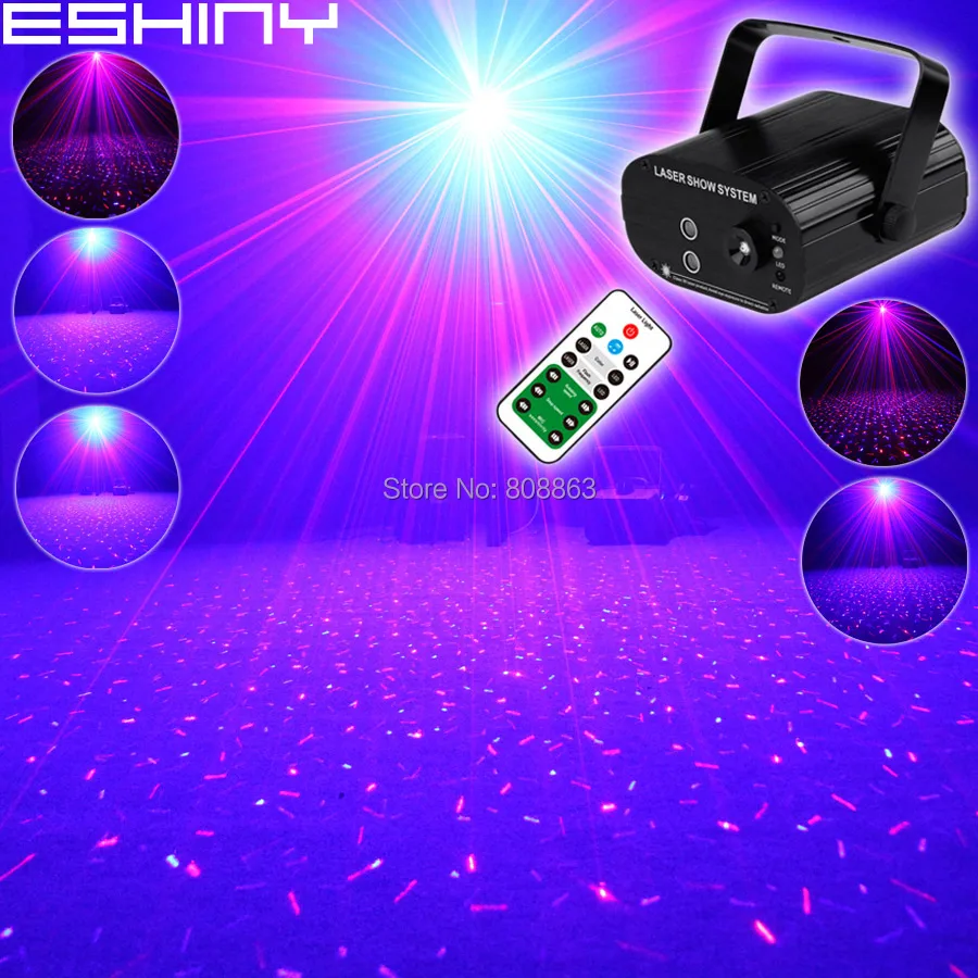 

ESHINY Remote MINI R&B Laser Full Star Projector Blue LED Bar DJ Dance Xmas Disco Family Party Effect Stage Light Show T203D3