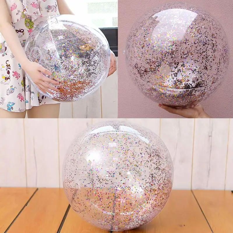 60cm Inflatable Glitter Confetti Beach Ball  Pool Toys Balls for Kids  Adult  Outdoor Summer Water Fun Toys Volleyball Football