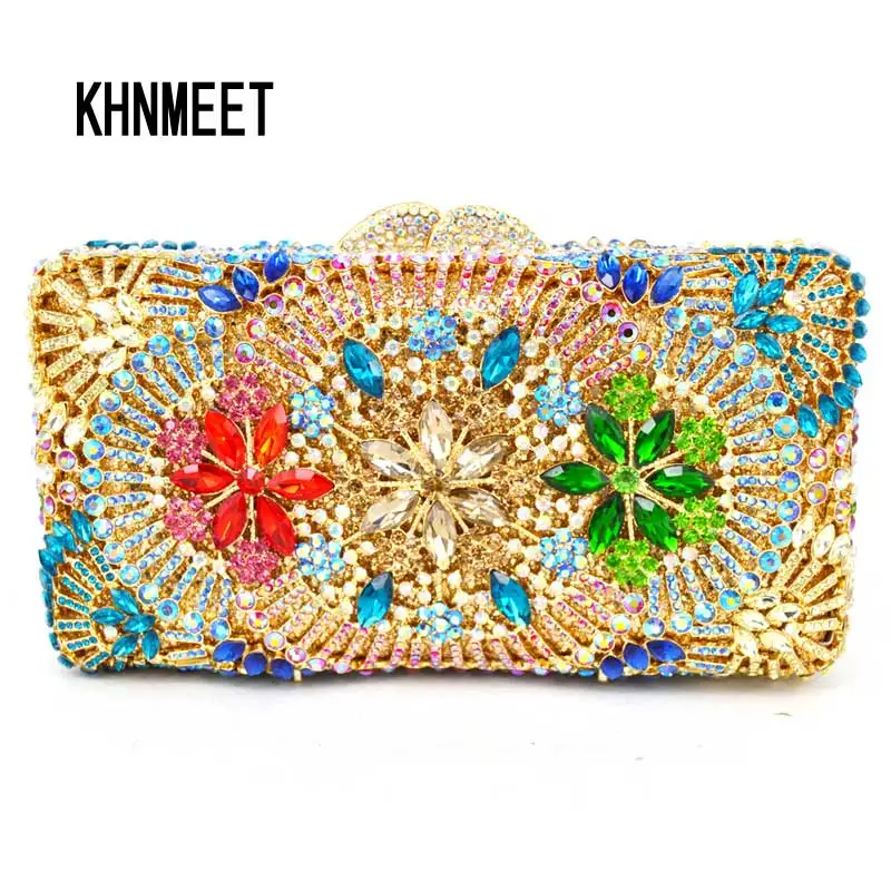 

KHNMEET Multicolor rhinestone Crystal Clutch Evening Party Prom banquet pochette Purse Evening Bag Clutch women Handbags SC224