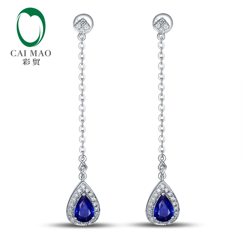 

Caimao 1.12ct Sapphire 18KT/750 White Gold 0.24ct Natural Diamond Engagement Gemstone Earring Jewelry