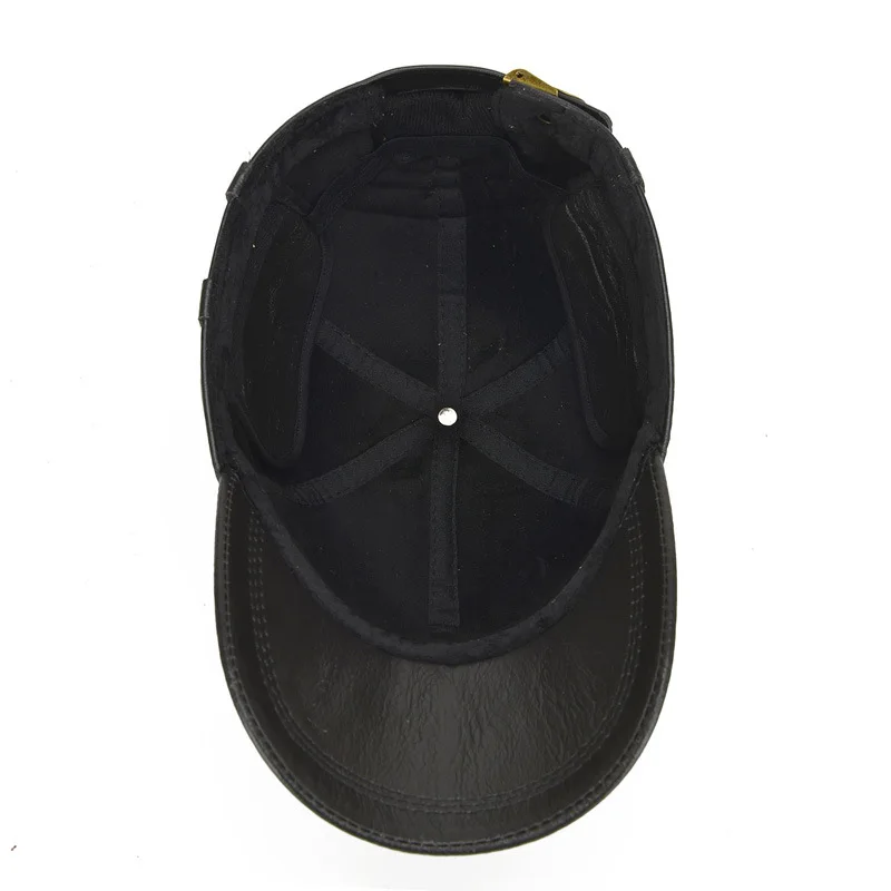 Male Genuine Leather Hat Eagle Adjustable Black/Brown Baseball Caps for Man Casual Street Glof Cap Men\'s Winter Warm Hat  B-7126
