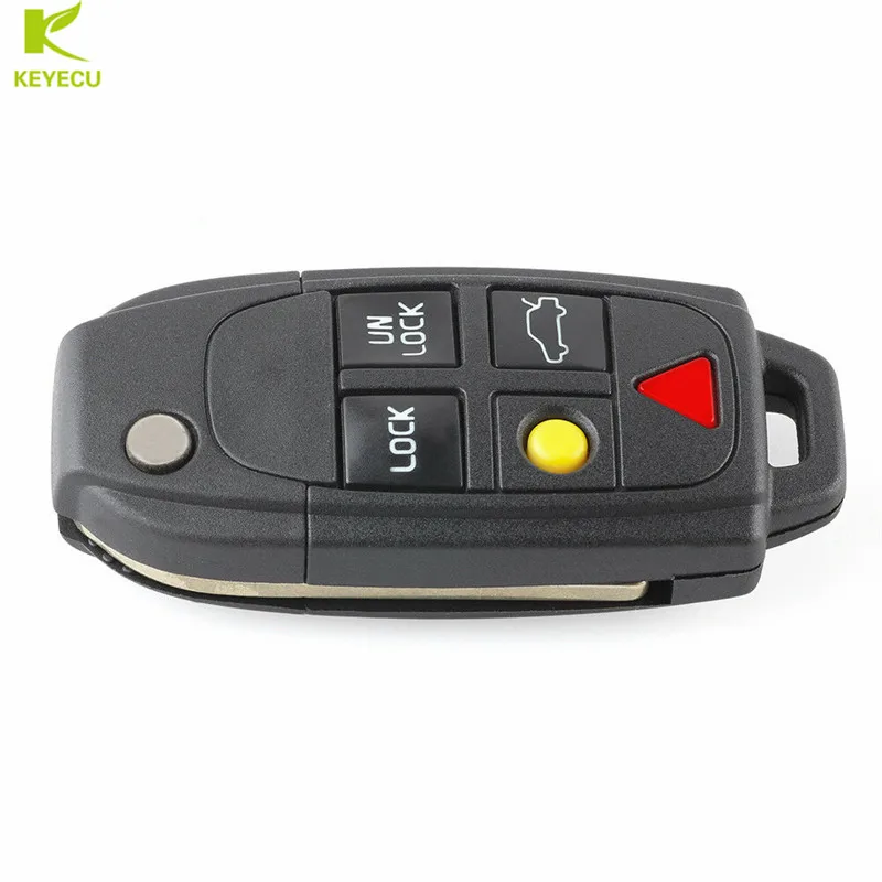 KEYECU Replacement New Uncut Flip Remote Key Shell Case Fob 5 Button for VOLVO S60 S80 V70 XC70 XC90