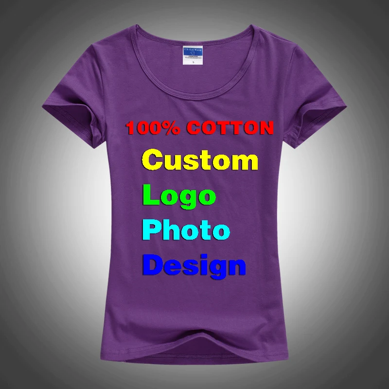 Slim Sexy Custom Tee Shirt  Logo Photo Text Print for Women Ladies Summer Cool Basic Cotton T-Shirt Short Sleeve Tshirt