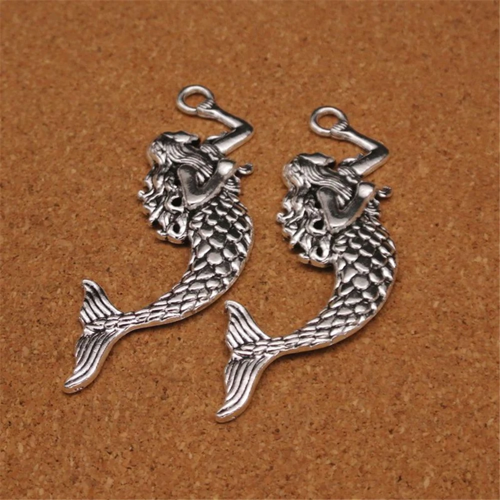 2pcs Mini Charms Fashion Jewelry Alloy Retro Bronze Antique Silver Plated Cute Mermaid Charms For Jewelry Necklace Diy Making