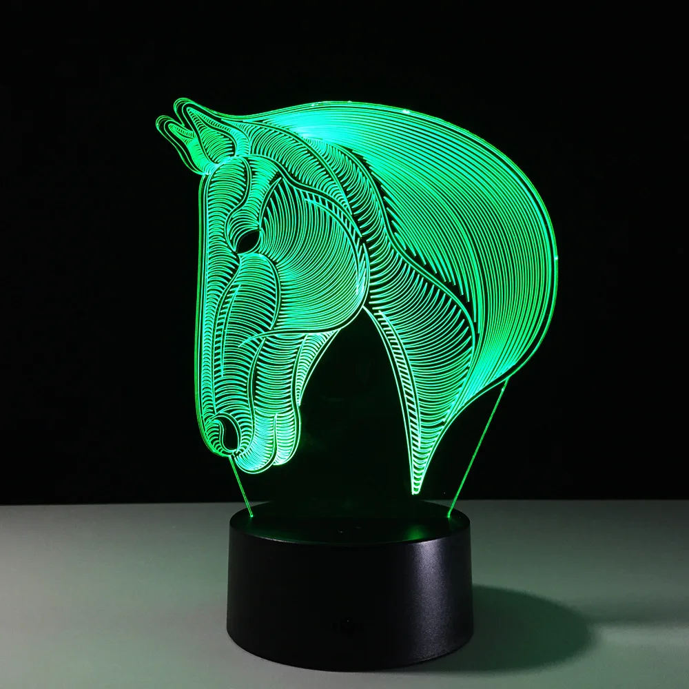 

7 Color Horse Head Lamp 3d Visual Led Night Lights For Kids Touch Usb Table Lampara Lampe Baby Sleeping Nightlight