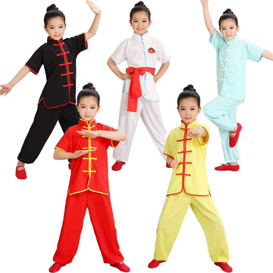 เด็ก Wushu ใหม่เยาวชนแขนสั้นเสื้อผ้าและ Tai Chi นักเรียน Kung Fu เสื้อผ้า