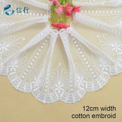 12cm Width Cotton Embroidery White Lace Sewing Ribbon Guipure Trims Fabric Warp Knitting DIY Curtain Garment Accessories#3592