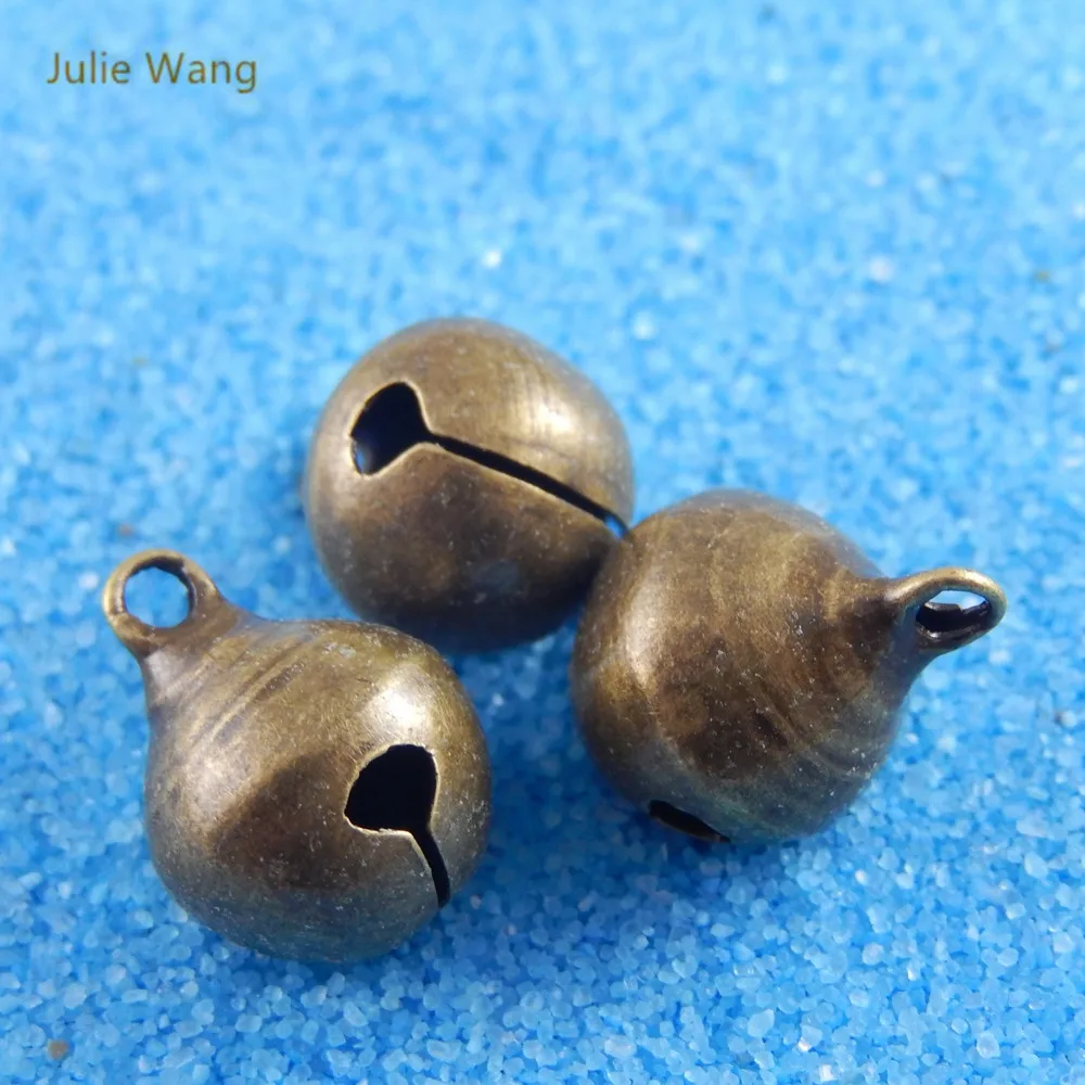 Julie Wang 10-50PCS 12mm Jingle Bells Charms Antique Bronze Copper Fashion Pendant Bracelet Keychain Jewelry Making Accessory