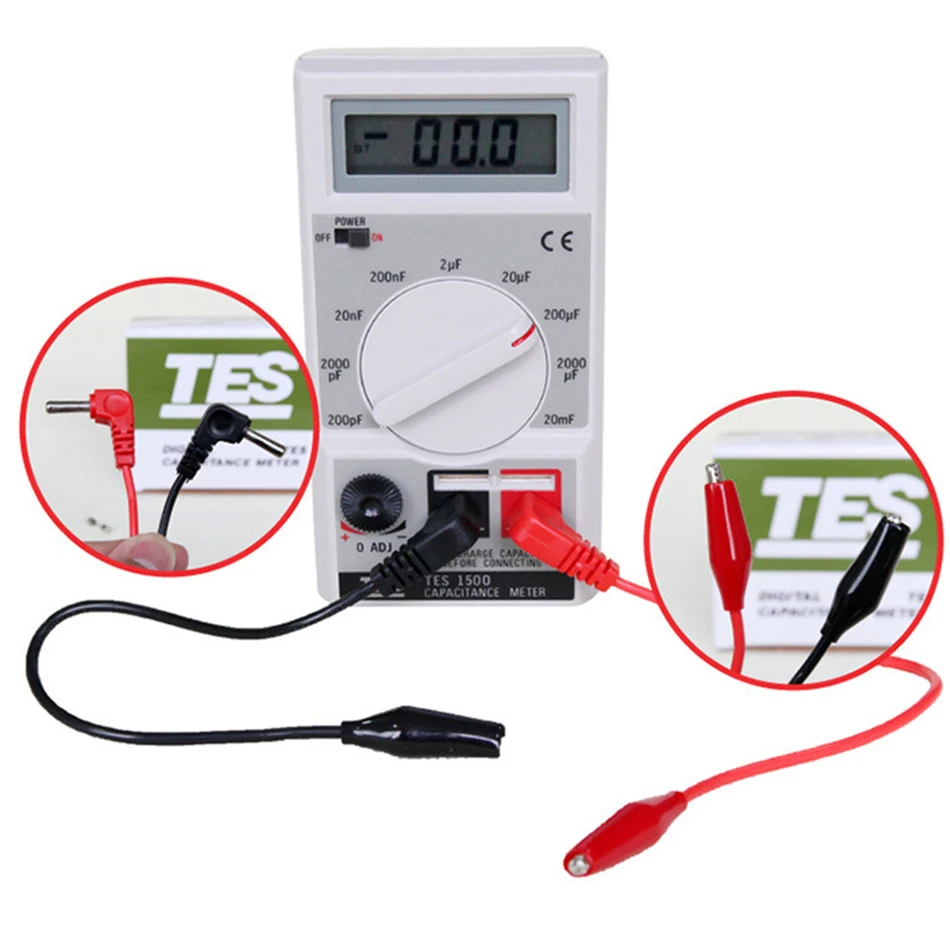 

TES1500 Capacitance Tester Meter Up To 20mF 20000uF Overload Fuse Protection Clips/Direct Insert Portable Electrical Digital