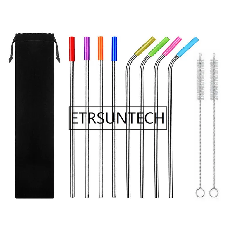 

Long Stainless Steel Metal Drinking Straws For 20 Oz Cups Tumbler Reusable Replacement With Silicone Tips Cleaning brushes bag