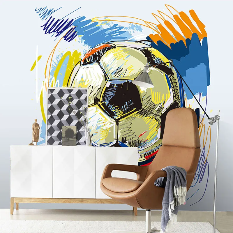 Modern Fashion Hand-painted Graffiti Football Wallpaper Custom Mural Non-woven Interior Wall Decoration Art Wall Painting Soccer
