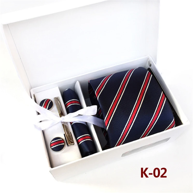 Dot Men Ties Set Wedding Handkerchief Plaid Cufflinks Solid Tie Clip Party Stripe Necktie Pocket square Box Gift