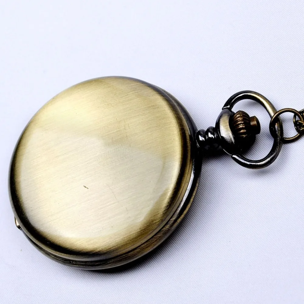 8087 Simple Bronze Polished Pocket Watch Vintage Men Women Gift  Fashion Classic Arabic Numerals Scale Fob