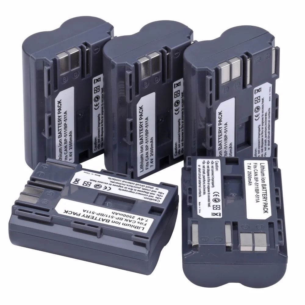 

5Pcs BP-511 BP511A 2500mAh Rechargeable Battery / Batteries For Canon EOS 40D 300D 5D 20D 30D Digital Camera