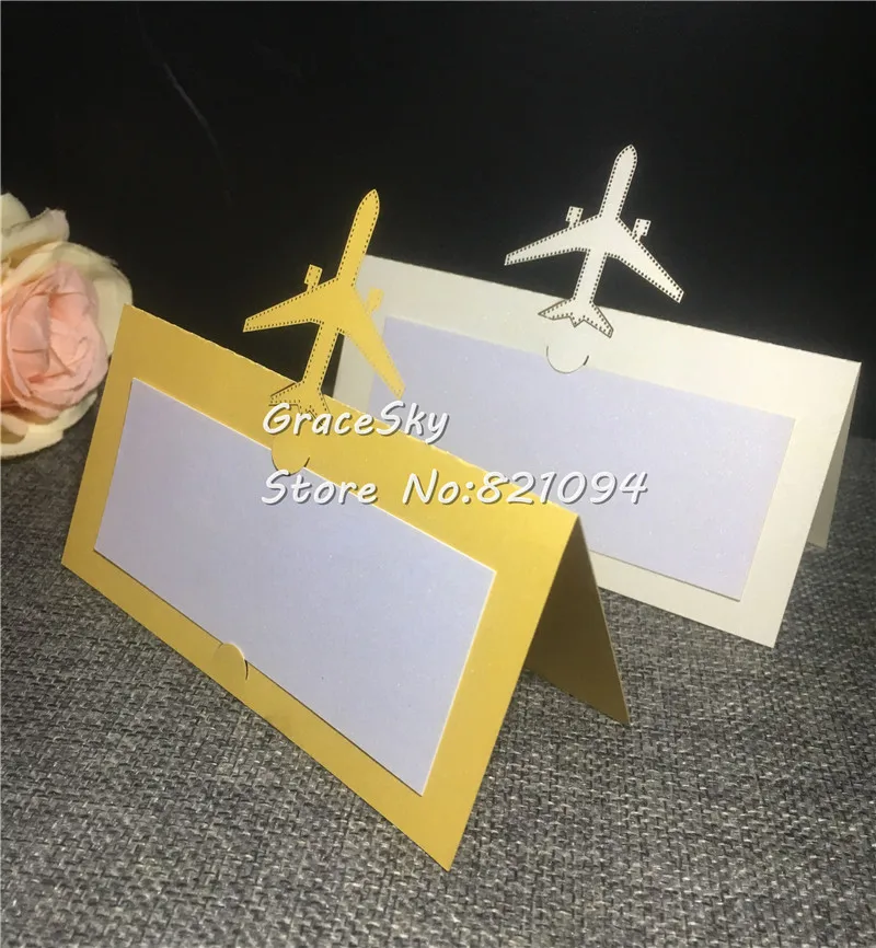 50pcs laser cut Airplane Name Place Seat Paper Wedding Invitation Table Cards for Party Table Decoration Marriage favors