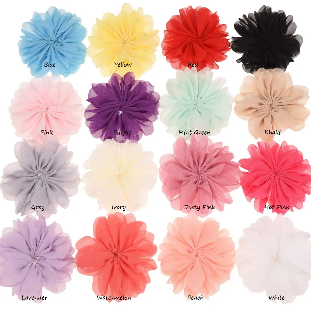 16PCS Rosette Flower Boutique 7cm Puff Flower Chiffon Flowers Hair Accessories Boutique Accessory Headwear No Clips No Barrette