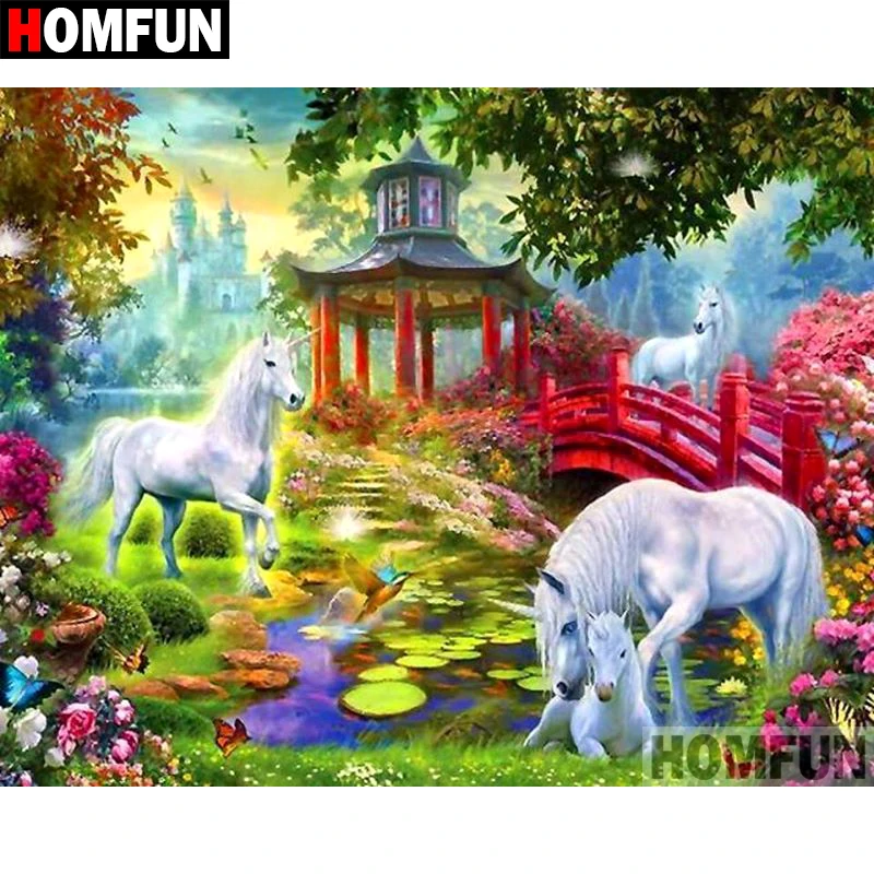 

HOMFUN Full Square/Round Drill 5D DIY Diamond Painting "Unicorn horse" Embroidery Cross Stitch 5D Home Decor Gift A08704