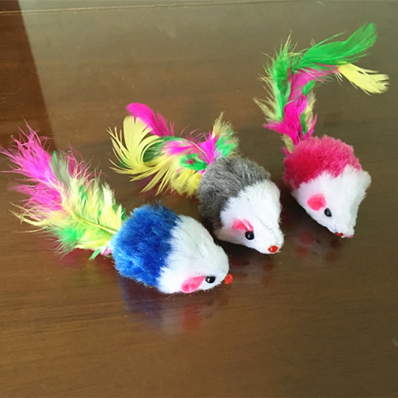 Mini Soft Fleece False Mouse Pet Cat Toys Colorful Feather Funny Playing Training Toys For Cats Kitten Puppy Pet Supplies Cheap