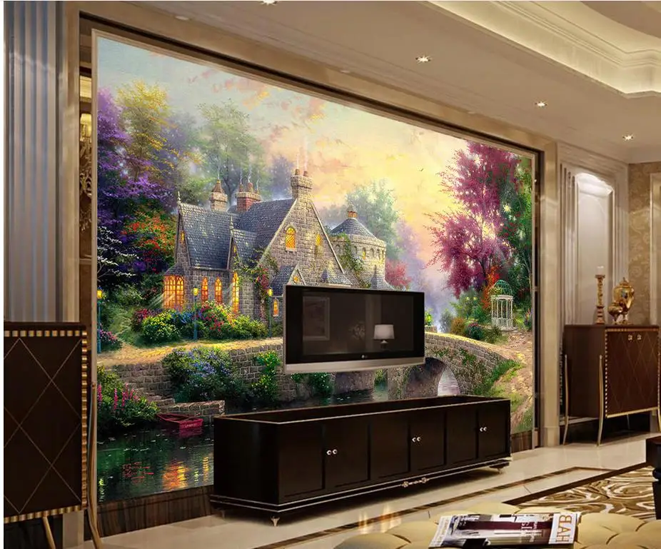 custom 3d photo wallpaper custom wall mural Pastoral landscape hand-painted oil painting Home Decoration