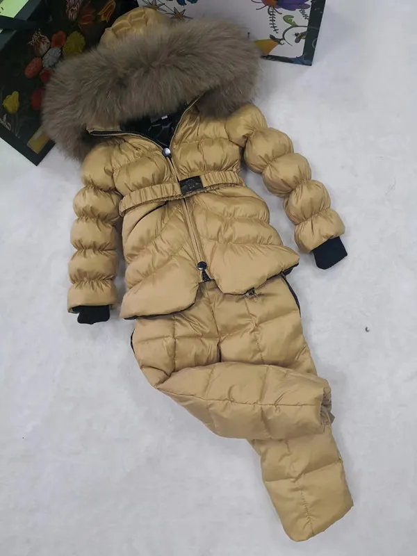 brand 2021 Winter Jacket Children down jackets & PANT duck down Fur hooded girl snowsuit boy Suit set outerwear ski suit famous