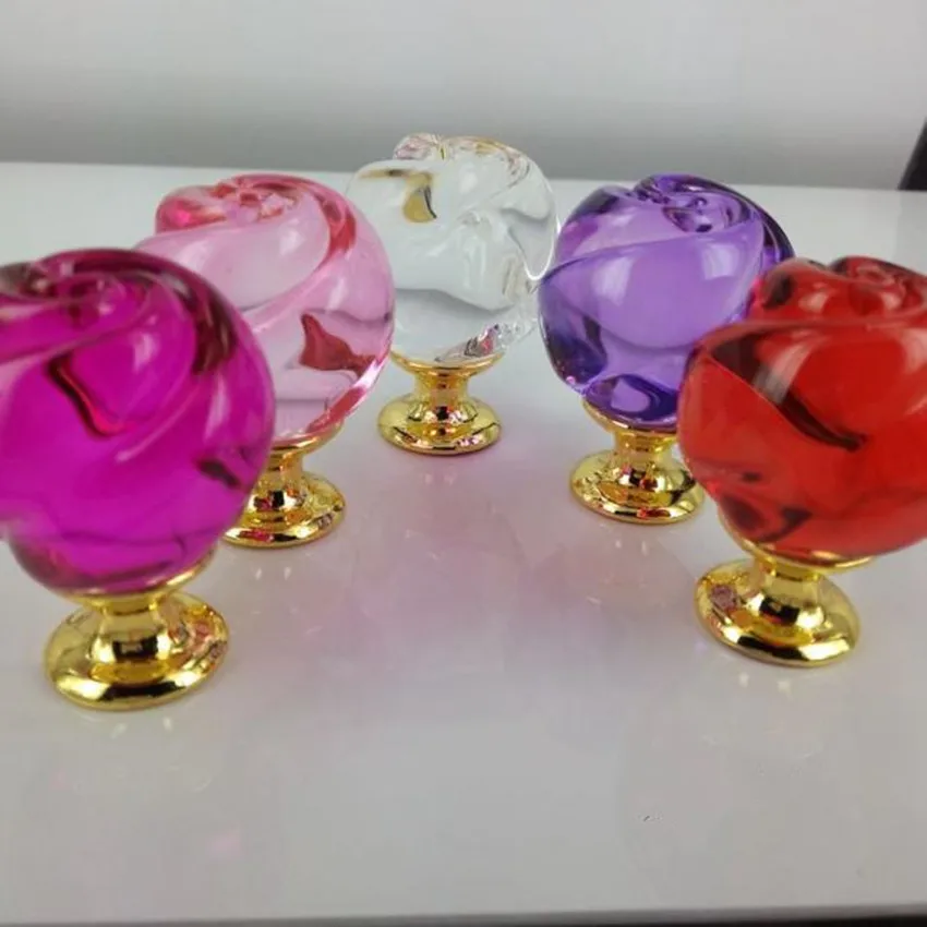 Boutons de meuble de luxe en cristal rose, rouge, vin rouge, violet, rose, pour tiroir, armoire, argent, doré, poignée de porte de commode