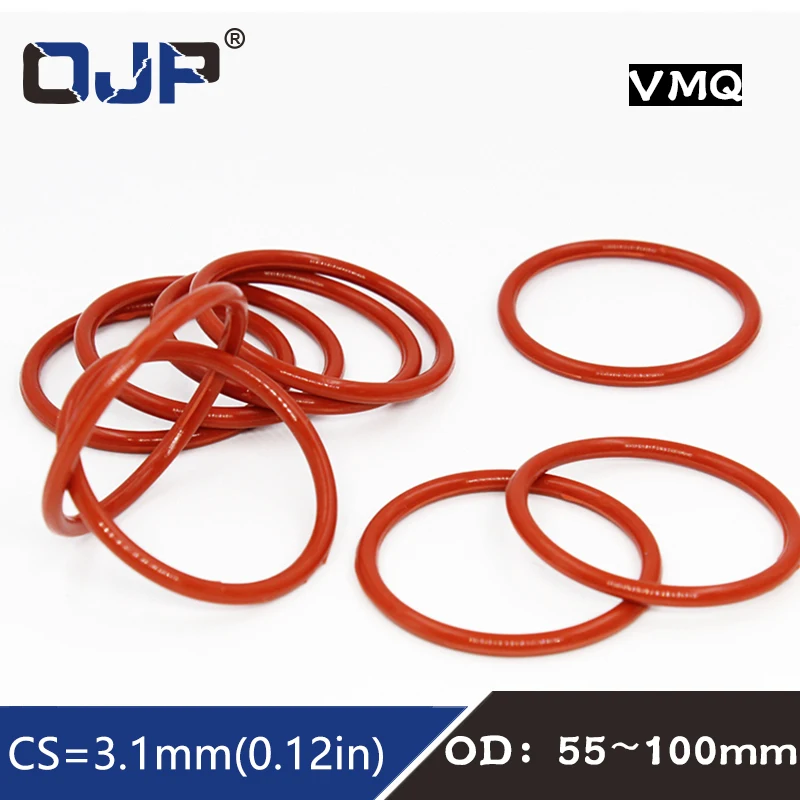 Thickness 3.1/4/5.7mm Red VMQ O-ring cross section silicon rubber sealing gasket rubber washer wholesale in specifications