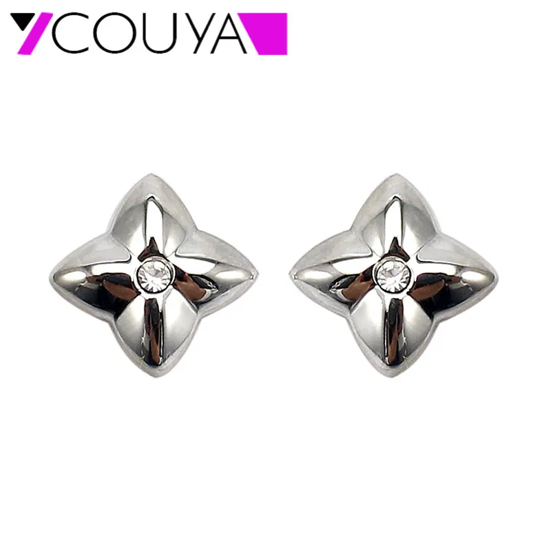 Stud earrings with ear crawler Square Stainless Steel Crystal Punk Earring for Women Mirror Polish Anti Allergic Body Jewelry