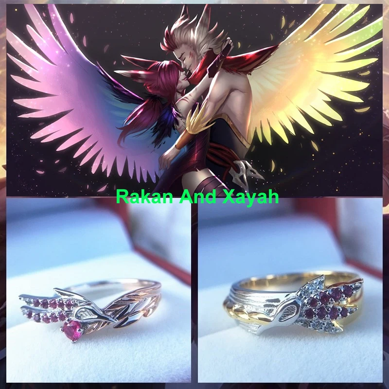 LoL Rakan And Xayah Couple Rings For Women Men Ring Sliver S925 Jewelry Gifts For Girls Girlfriend Boyfriend Lovers Present