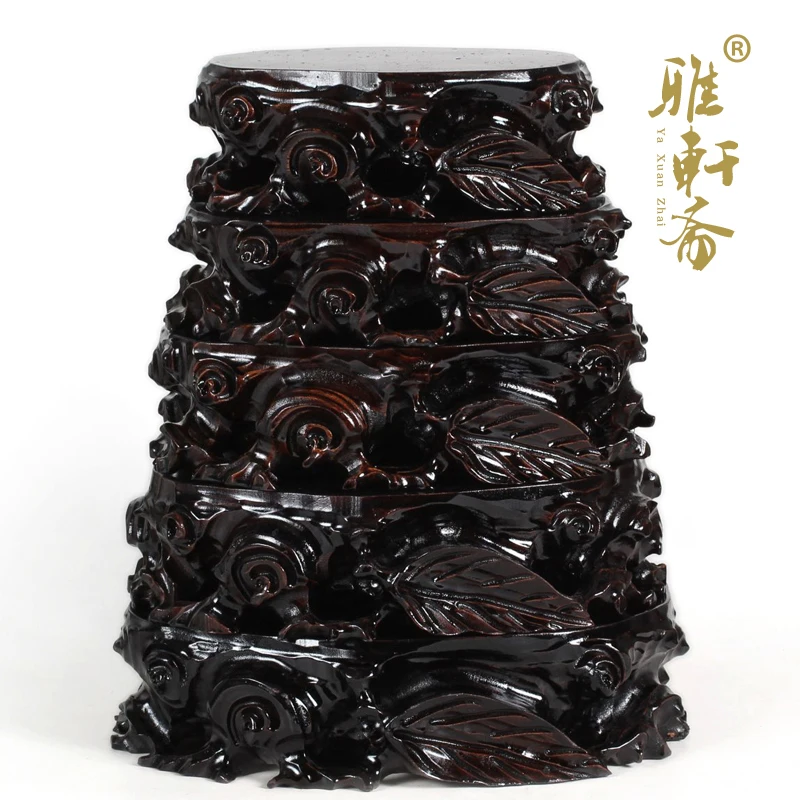 Zhai Gallery jade ornaments flower vase crafts mahogany stone stone base can be Wacao solid wood wood