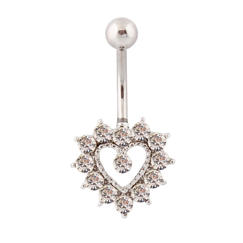 

Belly button ring clear Heart fashion woman body piercing body jewelry Wholesale navel ring 14G Surgical steel bar medical steel