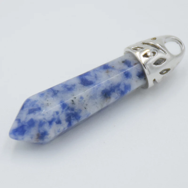 Mix-Stone Natural Pink Crystal lapis lazuli Black Onyx Hexagon Column Faceted Bead Charm Necklace Pendant  Jewelry Accessories