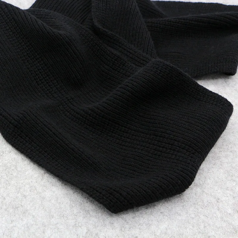 Ensemble bonnet et écharpe pour homme, 2 pièces, rayé, noir, bleu marine, laine tricotée, Skullies, 2017