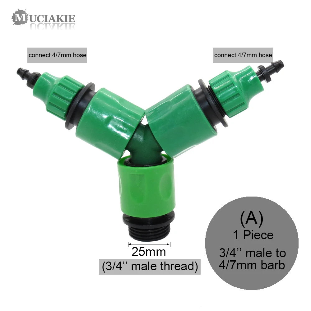 MUCIAKIE 3/4'' Male Thread to 8/11 4/7mm Quick Connectors 3-Ways Garden Hose Water Splitters Can Connect Timer Garden Irrigation