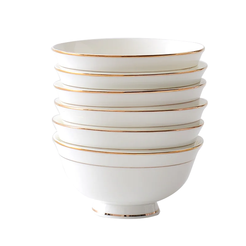 

Phnom Penh High Foot Bowl 6pieces Anti-scalding Bone Porcelain Bowls Household Noodle Bowl European Rice Bowl Ceramic Bowl West