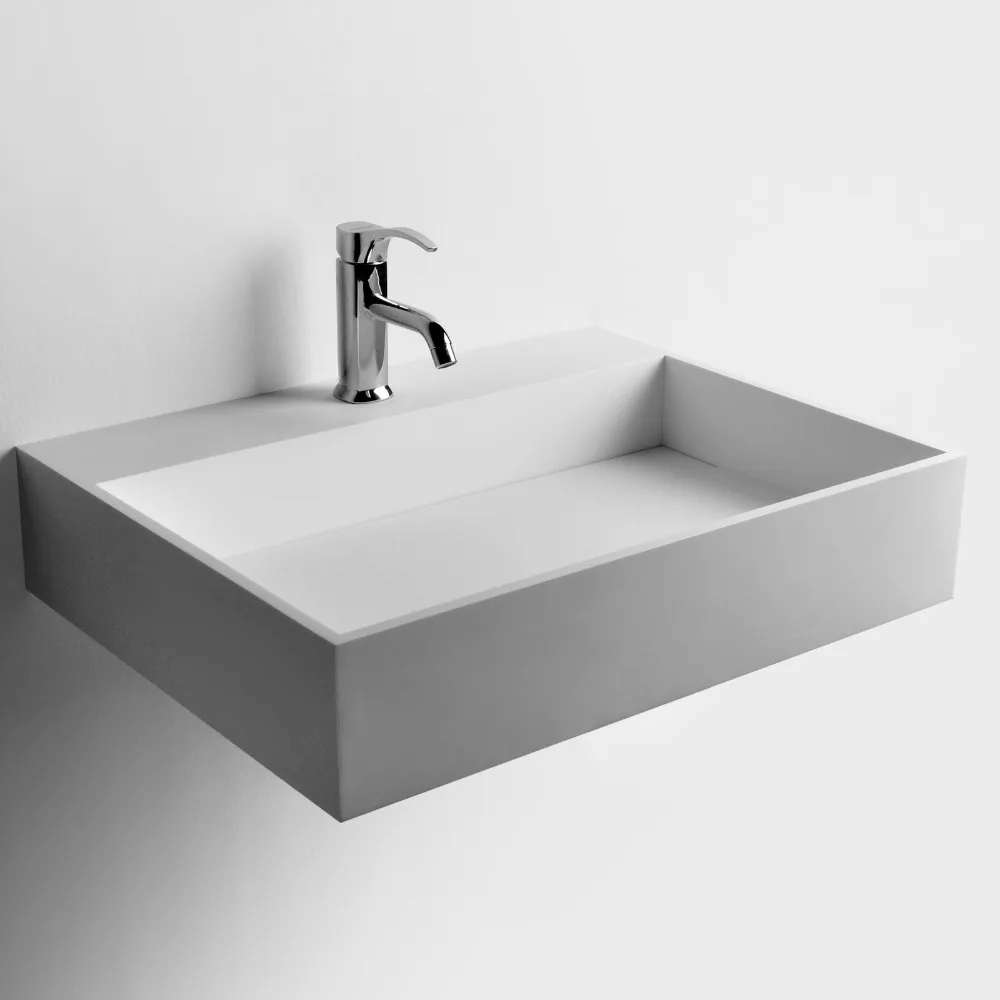 Rectangular Solid Surface Stone Wall Mounted Wash Sink Cloakroom Stone Wash Basin RS3833-772A