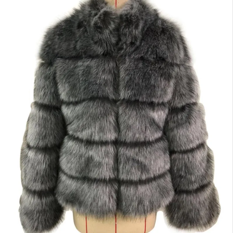 BINYUXD High Quality Thicken Pink Faux Fur Coat Women Plus Size Stand Collar Long Sleeve Faux Fur Jacket gilet fourrure bontjas