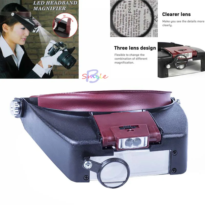 1pcs brand new high-quality watch repair headband LED light illuminate viewing field Adjustable headband magnifying glass