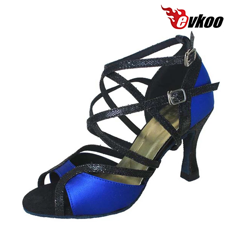 Sepatu dansa Nubuck DIY dengan bahan berkilau wanita sepatu dansa Latin merah ungu biru hitam sepatu Salsa untuk wanita Evkoo-028